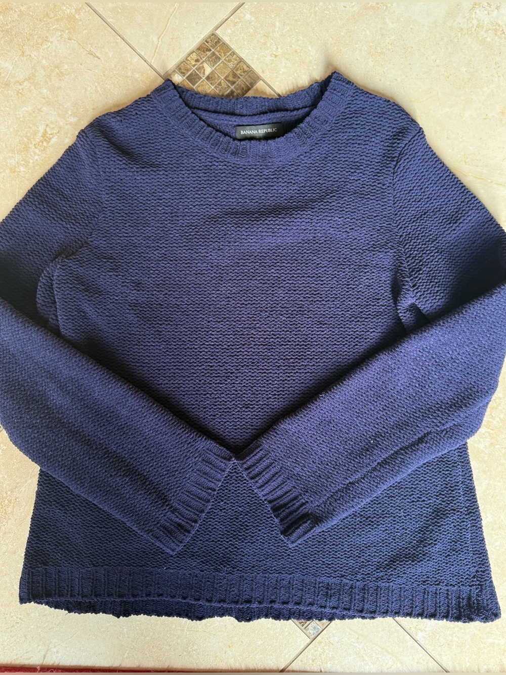 Banana Republic Navy Textured Crewneck Sweater